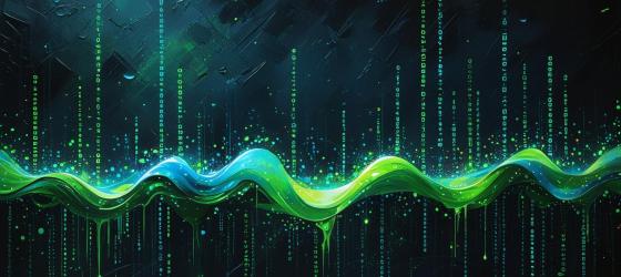 immagine astratta di colonne di byte che attraversano un'onda analogica